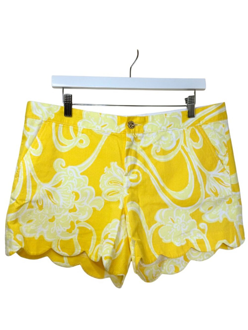 Lilly Pulitzer Buttercup Shorts Size 12 Yellow White Scallop Hem Preppy Resort